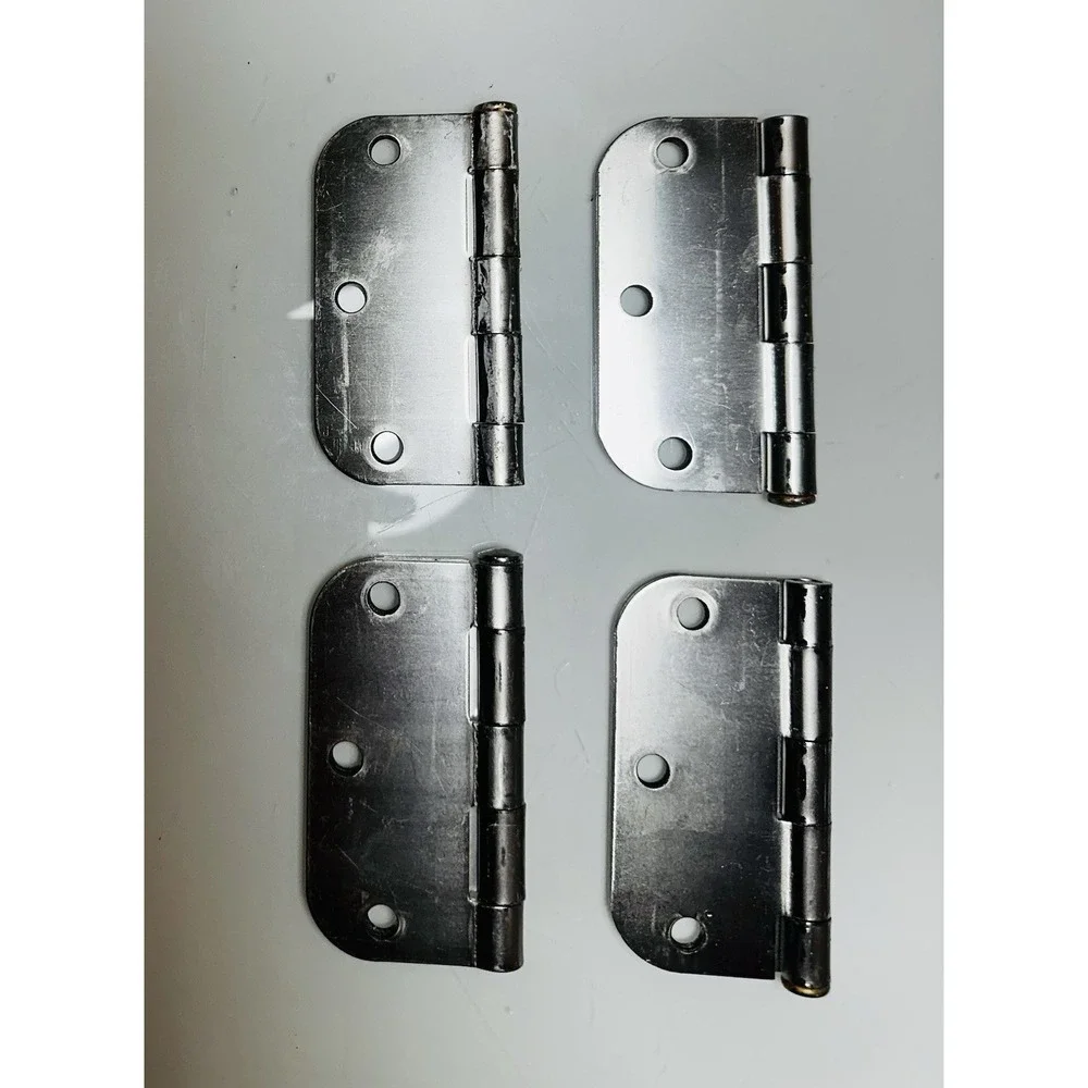 4-Count Brushed Nickel Door Hinges, 3.5 Inch Rounded Hardware without Screws